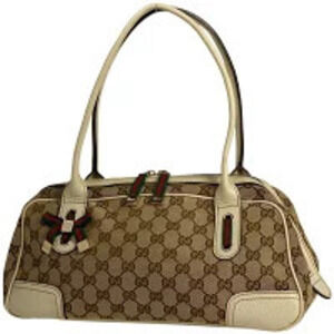 Gucci Princy Shoulder Bag GG Handbag Boston Sherry Canvas Beige White